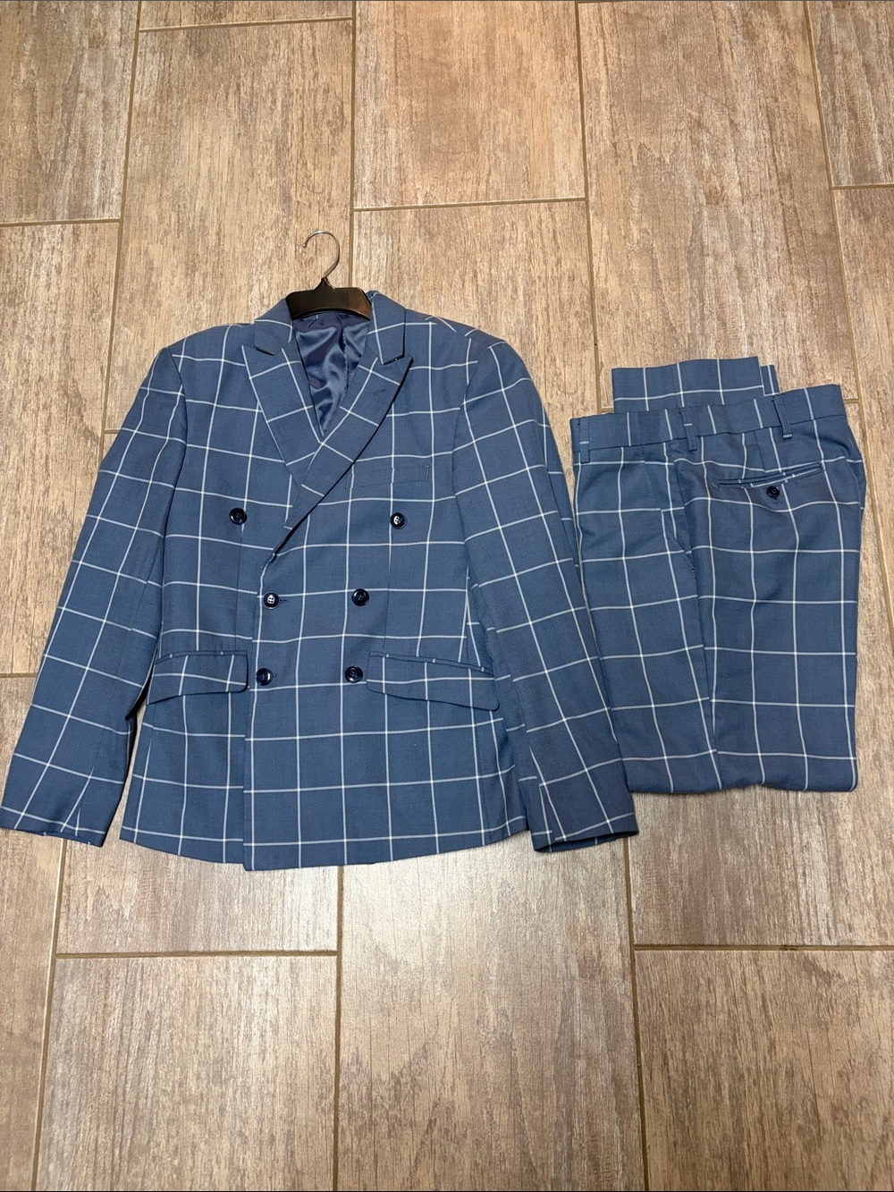 Alain Dupetit men’s double breasted windowpane suit.